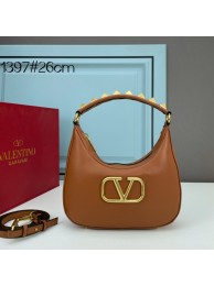 Imitation VALENTINO GARAVANI STUD SIGN Calf Leather Hobo bag 1W2B0K69 Caramel Tl19195Nj42