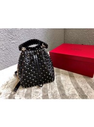 Imitation VALENTINO Rockstud leather bucket bag 0059L black Tl19708AI36