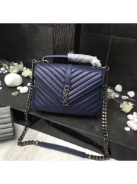 Imitation YSL Classic Monogramme Blue Leather Flap Bag Y392737 Silver Tl15160QN34