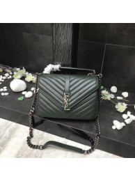 Imitation YSL Classic Monogramme Green Leather Flap Bag Y392737 Silver Tl15158uq94