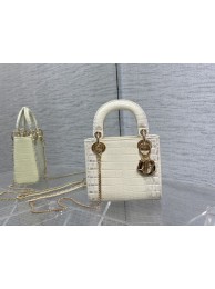 Knockoff AAAAA MINI LADY DIOR BAG Cannage crocodile Calfskin C0966 Cream Tl8189Jc39