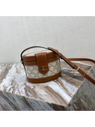 Knockoff CELINE MEDIUM TAMBOUR BAG IN TEXTILE WITH TRIOMPHE EMBROIDERY 195192 brown&white Tl4806tU76