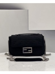 Knockoff FENDI MIDI BAGUETTE CHAIN FF fabric bag 8BR793 black Tl12714vf92