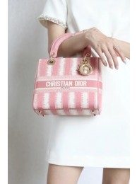 Knockoff High Quality DIOR MEDIUM LADY D-LITE BAG Pink D-Stripes Embroidery M0565 Tl8747Lg12