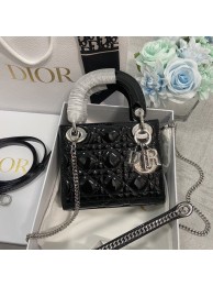 Knockoff MINI LADY DIOR BAG Patent Cannage Calfskin M0566OW black&silver Tl8422yN38