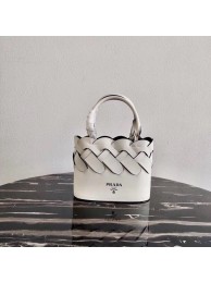 Knockoff Prada Leather Tress Tote 1BG318 white Tl6073cS18