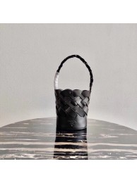 Knockoff Prada Original Leather Woven Pattern Bucket Bag 1BG049 black Tl6075Bt18