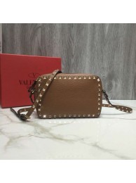 Knockoff VALENTINO Rockstud leather camera cross-body bag 2855 brown Tl19613ch31