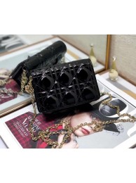 LADY DIOR 5-GUSSET CARD HOLDER WITH CHAIN Patent Cannage Calfskin S0859 black Tl9288tQ92