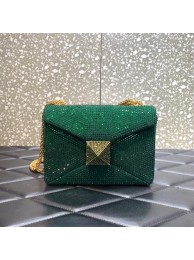 Luxury VALENTINO ONE STUD Small Rhinestone Embroidery shoulder bag 1W0B0L GREEN Tl19176Px24