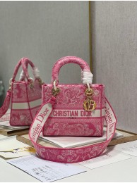 MEDIUM LADY D-LITE BAG Fluorescent Pink Toile de Jouy Reverse Embroidery M0565OROC Tl8179oK58