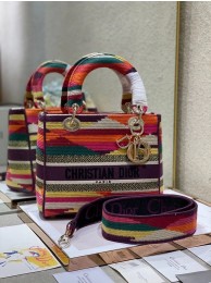 MEDIUM LADY D-LITE BAG Multicolor D-Stripes Embroidery M0565O Tl8620Wi77