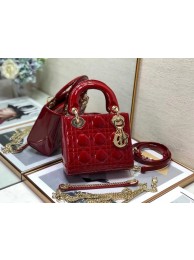 MINI LADY DIOR BAG Patent Cannage Calfskin M0505O red Tl8146Va47