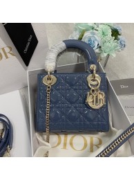 MINI LADY DIOR BAG Patent Cannage Calfskin M0566OW Blue&gold Tl8415KX86