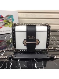 Prada Cahier studded leather bag 1BD045-1 white&black Tl6520lU52