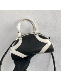 Prada Calf skin tote 1BD071 black&white Tl6239Yo25