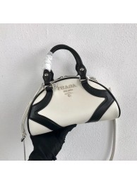 Prada Calf skin tote 1BD071 white&black Tl6241Cw85