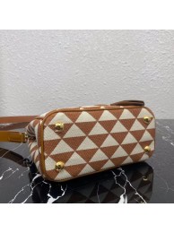 Prada Galleria embroidered jacquard fabric mini bag 1BA906 white&brown Tl5704Ea63