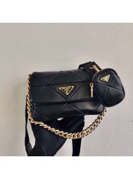 Prada Gaufre nappa leather shoulder bag 1BD292A black Tl5995Jz48