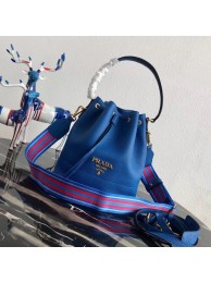 Prada Leather bucket bag 1BE018 blue Tl6394nQ90