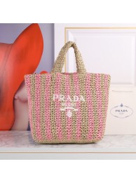 Prada Openwork Straw Tote Bag A20270 Pink Tl5774MO84