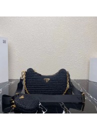 Prada Re-Edition 2005 raffia bag 1BH204 black Tl5700Wi77