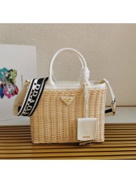 Quality Prada Raffia tote bag 1BG835 white Tl5675Vu63