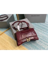 Replica Balenciaga HOURGLASS SMALL TOP HANDLE BAG crocodile embossed calfskin B108895E Burgundy Tl15869Ye83