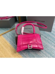 Replica Balenciaga HOURGLASS SMALL TOP HANDLE BAG crocodile embossed calfskin B108895E neon pink Tl15956Kg43