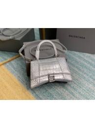 Replica Balenciaga HOURGLASS SMALL TOP HANDLE BAG crocodile embossed calfskin B108895E silver Tl15939ls37