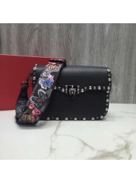 Replica Cheap VALENTINO Rockstud grained leather messenger 0936B black Tl19616QC68