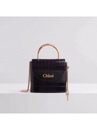 Replica Chloe Original Crocodile skin Leather Top Handle Small Bag 3S030 black Tl17914iF91