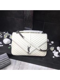 Replica Designer YSL Classic Monogramme White Leather Flap Bag Y392738 Silver Tl15156Bb80