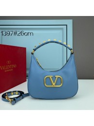 Replica High Quality VALENTINO GARAVANI STUD SIGN Calf Leather Hobo bag 1W2B0K69 sky blue Tl19196Jh90