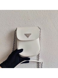 Replica Prada Brushed leather mini-bag 1BH185 white Tl5952it96