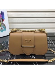 Replica Prada Sidonie leather shoulder bag 1BD184 Brown Tl6348Vi77