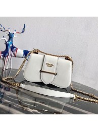 Replica Prada Sidonie leather shoulder bag 1BD184 white Tl6379Ye83