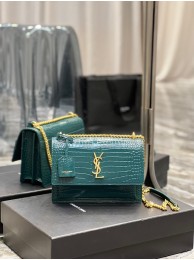 Replica SAINT LAUREN SUNSET MEDIUM CHAIN BAG IN CROCODILE-EMBOSSED SHINY LEATHER 422906 SEA TURQUOISE Tl14400CQ60