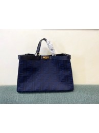 Replica Top Fendi X-Tote houndstooth wool shopper with FF embroidery 8BH374A dark blue Tl12514Vx24