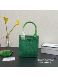 Replica Top Prada leather small-bag with artificial crystals tote 1BC331 Green Tl5840ll80