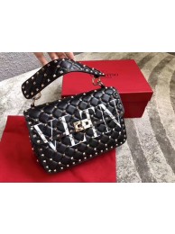 Replica Top VALENTINO Rockstud spike medium shoulder bag 2601 black Tl19710ll80