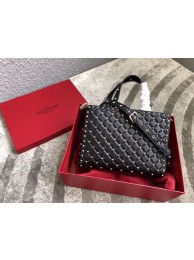 Replica VALENTINO Candystud quilted leather tote 0061 black Tl19735VA65