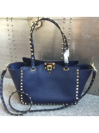 Replica Valentino Garavani Rockstud Tote Bag Original Leather 1917B Blue Tl19758ij65