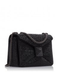 Replica VALENTINO ONE STUD Small Rhinestone Embroidery shoulder bag 1W0B0L BLACK Tl19178BJ25