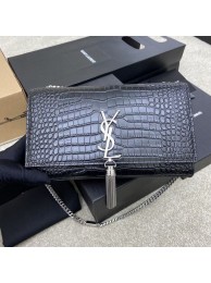 Replica YSL KATE MEDIUM WITH TASSEL IN CROCODILE-EMBOSSED SHINY LEATHER B377829 black Tl14541ec82