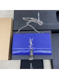 Replica YSL KATE MEDIUM WITH TASSEL IN CROCODILE-EMBOSSED SHINY LEATHER B377829 blue Tl14535HB48