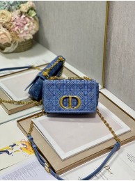 SMALL DIOR CARO BAG Macrocannage Tweed Embroidery M9241 BLUE Tl8150aj95