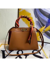 Top FENDI PEEKABOO ICONIC MEDIUM brown leather bag F6946 Tl12961yq38