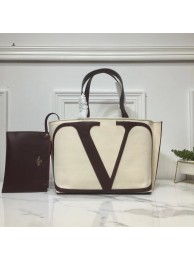 VALENTINO Canvas Shopping Bag V0065 White&Brown Tl19513Tk78