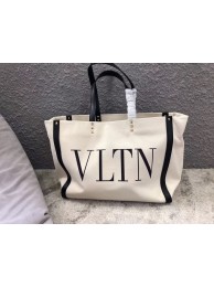 VALENTINO Rockstud Canvas Shopping Bag V0978 Wihte&Black Tl19515UM91